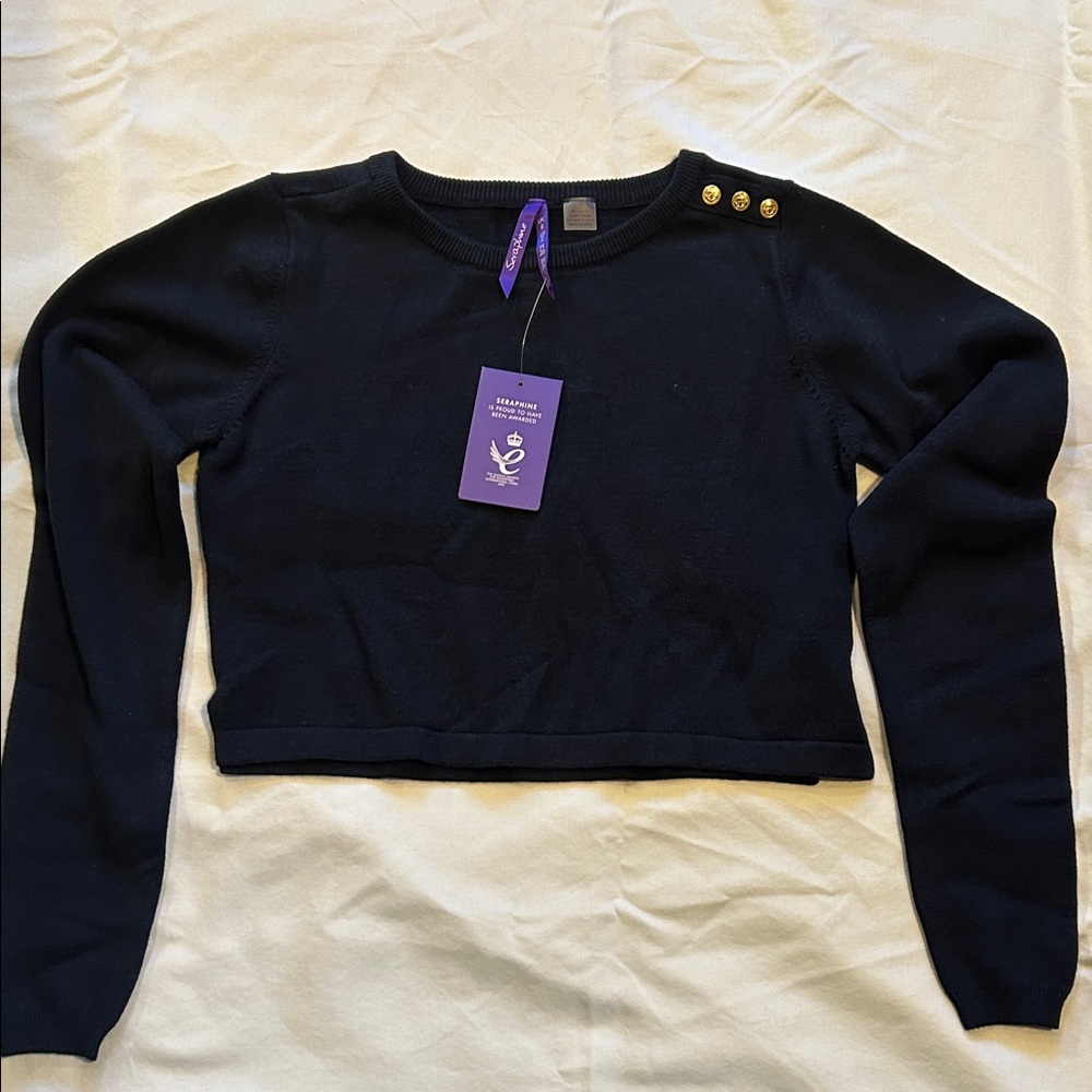 Seraphine long sleeve knit navy maternity topper